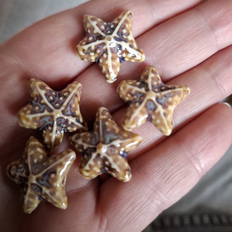 Mărgele porțelan stea de mare maro 20mm