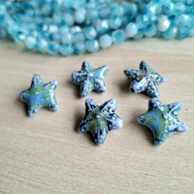 Mărgele porțelan stea de mare albastră 20mm