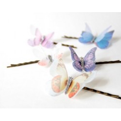 Fluture dublu, organza, portocaliu, galben 50x35 mm