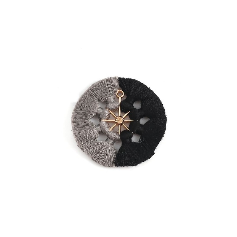 Pandantiv aurit cu ciucuri gri si negri 53x5mm
